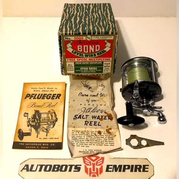 Vintage 1957 PFLUEGER BOND LEVEL WIND 2000 Fishing Reel USA BAKELITE METAL Rod 1 - Picture 1 of 15